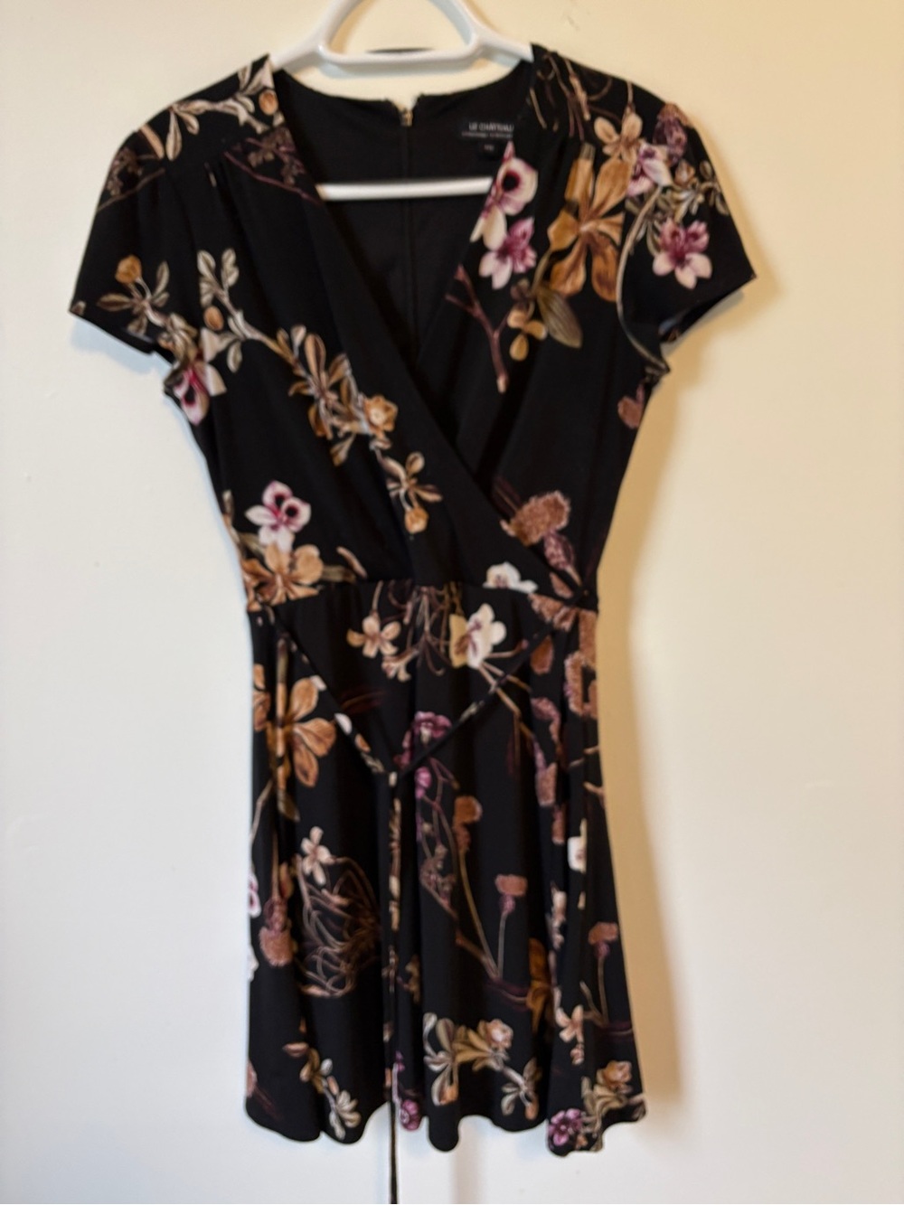 Black Floral Wrap-Style Dress size S